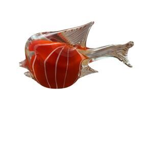 Hand Blown Art Glass Butterfly Angel Fish Red Paperweight  5 1/2” Figurine